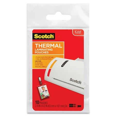 3M Scotch ID Badge Size Thermal Laminating Pouches, 5 mil, 4 1/4 x 2 1/5, 10/Pack TP585210