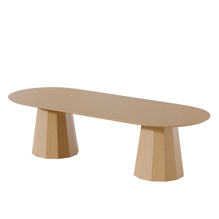 Homeroots 86" Natural Wood Double Pedestal Base Oval Dining Table 720683