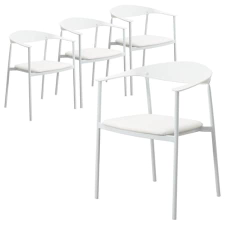 Leisuremod Kora Modern Leather Dining Arm Chair with Iron Legs in White, 4PK KCW-21W4