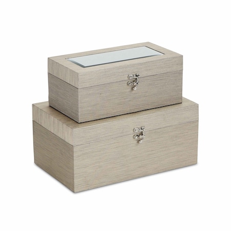 Homeroots Set of Two Rose Gold Solid Wood Glass And Metal Box With Lid, 2PK 489334