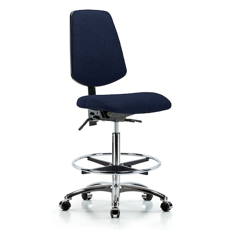 Blue Ridge Ergonomics Fab Hi Bench Chair, Med, Bk, CF, Cast, Navy, No Arms, 26" to 35-1/2" Height, Dark Blue BR-FHBCH-MB-CR-T1-A0-CF-CC-F45