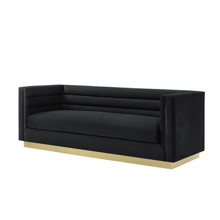 Homeroots 84" Black Velvet Solid Wood Sofa 543967