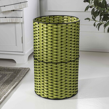 Happimess Cecil Modern 4.13-Gallon Faux Wicker Cylinder Waste Basket, Pear Green/Black HPM1100A