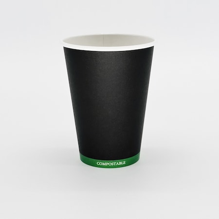 Verterra 12 Oz. Black Paper Cup, 1000 Count, 50 COUNT INNERS, 1000PK VT-HTCUP-12B