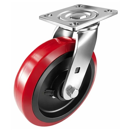 Hyw Products Heavy Duty Caster 8in x 2in Polyurethane on Plastic Wheel Stainless Steel - Swivel 40-80S-A1-PU(STS)