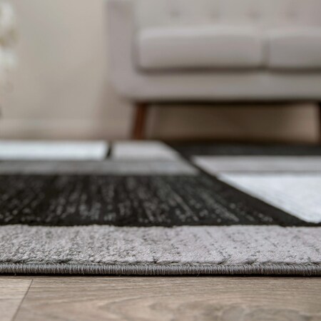 World Rug Gallery Contemporary Modern Boxes Design Soft Runner Rug 2 ft 7 in x 10 ft Gray 106GRAY27X10