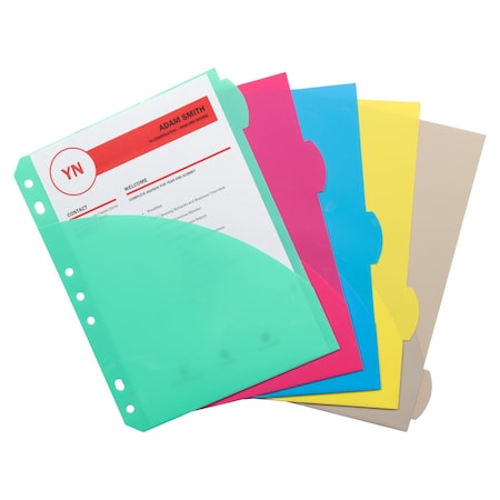 C-Line Products 5-1/2" x 8-1/2" Mini Size Heavyweight Poly Binder Index Dividers with Slant Pockets, 5/ST, 12 ST/BX 03750-BX