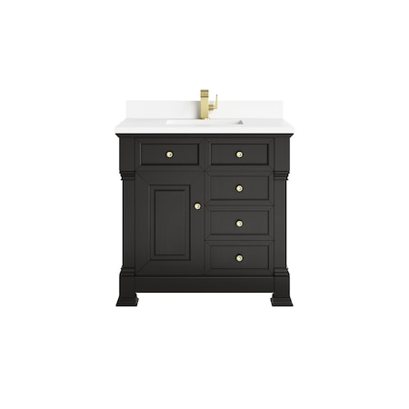 James Martin Vanities Brookfield 36 in Single Vanity, Black Onyx w/Single Hole 3 CM White Zeus Silestone Top & Backsplash 547-V36-BKO-1WZ