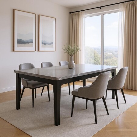 Homeroots 66" Dark Gray Faux Marble and Wood Dining Table 564897