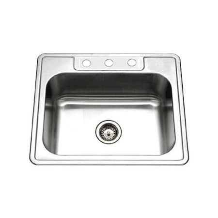 Houzer 8 in. Deep Glowtone Series Topmount Stainless Steel 3 Hole Single Bowl Kitchen Sink 2522-8BS3-1