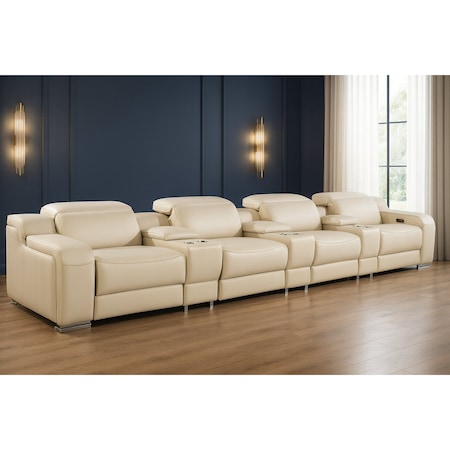 Homeroots 169" Beige Italian Leather Reclining USB Sofa 632882