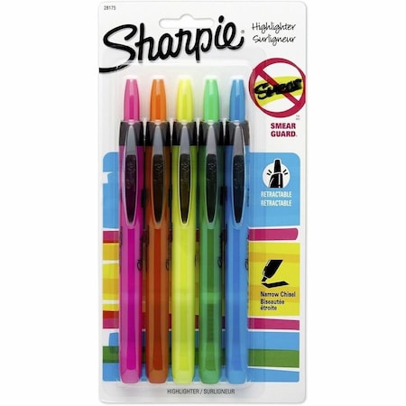 Sharpie Retractable Highlighters, Assorted Ink Colors, Chisel Tip, Assorted Barrel Colors, PK5 28175PP