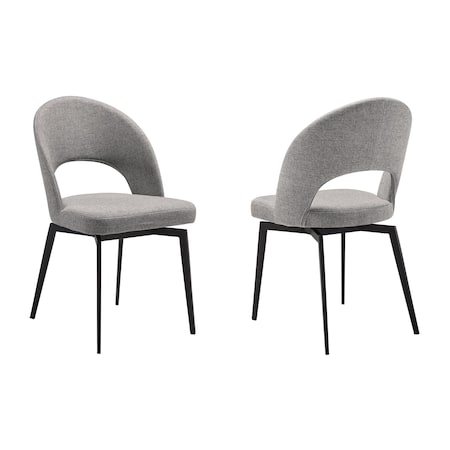 Armen Living Lucia Swivel Upholstered Dining Chair in Gray Fabric with Black Metal Legs - Set of 2 LCLUSIGRYBLK