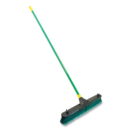 Quickie Bulldozer Multisurface Pushbroom w/Scraper Block, 24x60, Powder Coated Steel Handle, Green/Black/Ylw 638