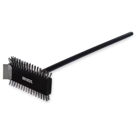 Carlisle Foodservice Sparta Broiler Master Grill Brush and Scraper with Handle, Metal Bristles, 30.5" Black Wood Handle 4029000