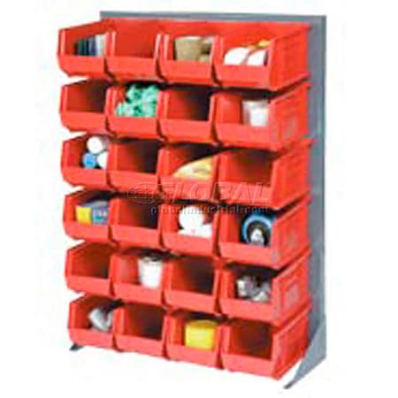 Global Industrial Singled Sided Louvered Bin Rack w/ 24(F) Red Bins, 36"W x 15"D x 50"H 550166RD