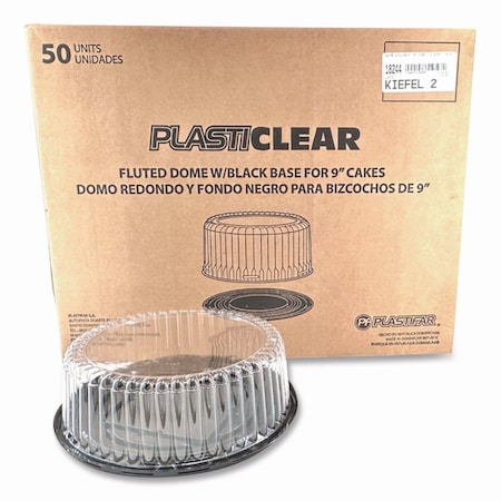 Plastifar Bakery Containers, 9" Cake Container, 11.2" Diameter x 3.5" h, Black/Clear, 50PK 18244