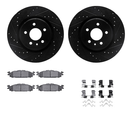 Dynamic Friction Co DFC Rotors-Drilled & Slotted-Black w/ 5000 Advanced Brake Pads Incl Hdw 8512-54060