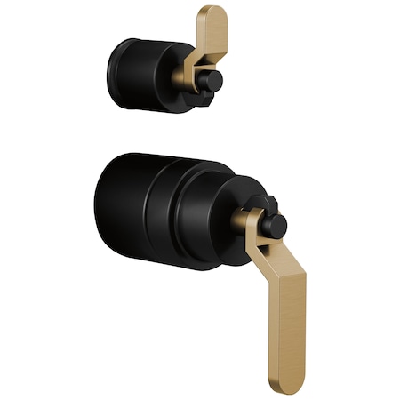 Brizo Litze Pressure Balance Valve Trim Handle Kit, Industrial Lever Matte Black/Luxe Gold HL75P34-BLGL