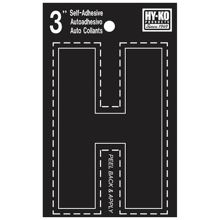 Hy-Ko 30400 Series Die-Cut Letter, Character: H, 3 in H Character, Black Character, Vinyl 30418