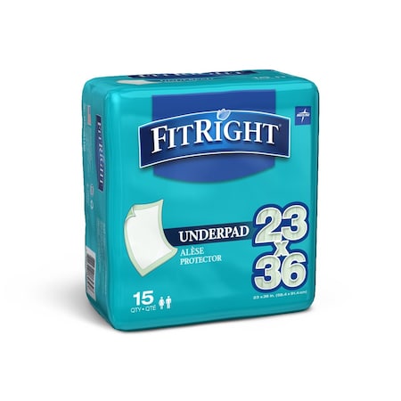 Medline FitRight Fluff Underpads, Moderate Absorbency, 23in x 36in, 15PK MSC281150Z