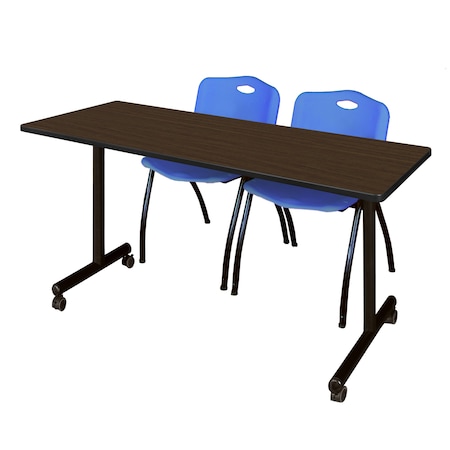 Regency Kobe Mobile T-Base Training Table W/ 2 M Stack Chairs, 66 in W, 24 in L, Neo Walnut MKTRCC6624NW47BE