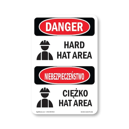 Signmission OSHA Danger Sign, Hard Hat Area Bilingual, 18in X 12in Decal, OS-DS-D-1218-VP-1292 OS-DS-D-1218-VP-1292