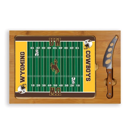 Picnic Time Family Of Brands NCAA Wyoming Cowboys Icon Glass Top Cutting Board & Knife Set 910-00-505-694-0