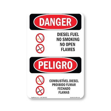 Signmission OSHA Danger Sign, Diesel Fuel No Smoking Bilingual, 5in X 3.5in Decal, OS-DS-D-35-VPR-1124 OS-DS-D-35-VPR-1124