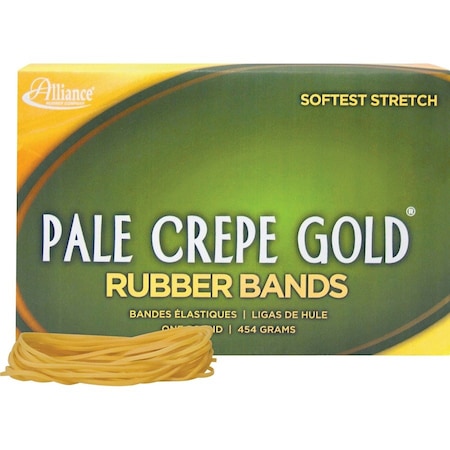 Alliance Rubber Pale Crepe Gold Rubber Bands, Size 19, 0.04" Gauge, Golden Crepe, 1 lb Box, PK1890 20195