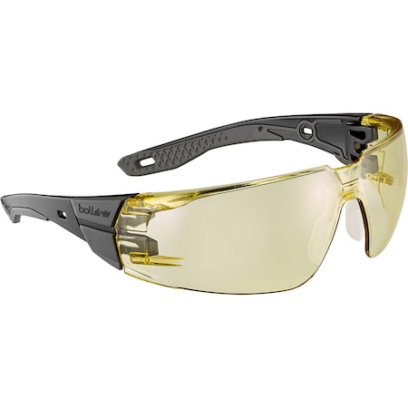 Bolle Safety Rush+, Safety Glasses, Anti-Fog & Anti-Scratch, Amber Lens, Black/Gray Frame, Frameless RUSPMN32U
