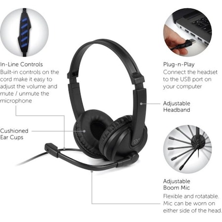 Aluratek WIRED USB HEADSET W/M AWHU02FB