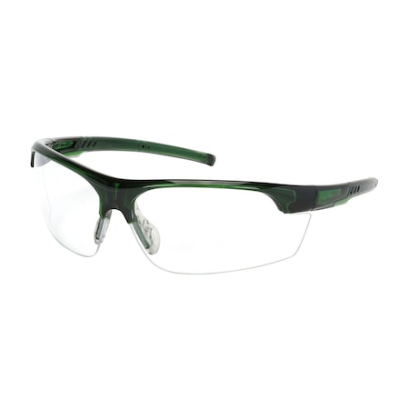 Bouton Optical Semi-Rimless Safety Glasses with Green Frame, Clear Lens and FogLess 3Sixty Coating 250-58-0520