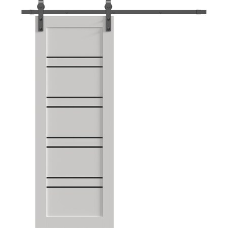Sartodoors Barn Door 24 x 84 inches, BASIC 4901 White with Black Glass, 6.6FT Rail Track Hardware Set, Solid BASIC4901BD-B-WS-2484