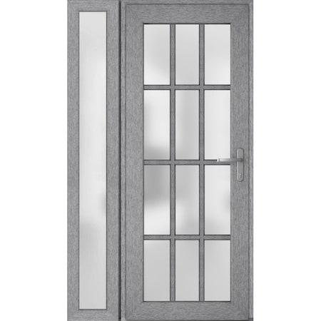 Vdomdoors Front Exterior Prehung FiberGlass Door Frosted Glass / Manux 8312 Grey Ash / Sidelight Exterior Win MANUX8312EXD-SS-W36+12 x H80-LH