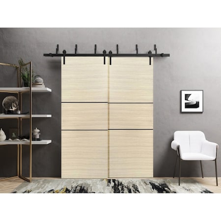 Sartodoors Barn Bypass Doors with 6.6ft Hardware, Planum 0014 Natural Veneer and Aluminum Strips, Sturdy Heavy PLANUM0014BBB-SHP-48