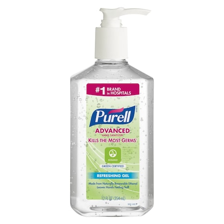 Purell Hand Sanitizer, Green Certified, Gel, 12oz Pump Bottle 3691-12