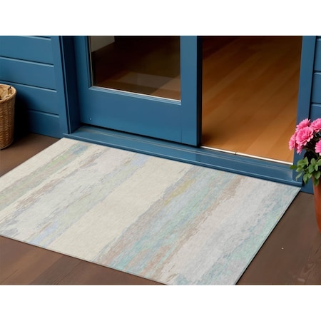 Homeroots 3' X 5' Ivory Abstract Washable Indoor Outdoor Area Rug 608741