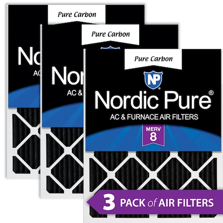 Nordic Pure 12x20x1 Pure Carbon Pleated Air Filter, High Capacity, MERV 8, 3 PK 12x20x1PCP-3