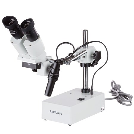 Amscope SE410 Seroes Widefield Binocular Stereo Microscope 10X & 20X on Boom Arm Stand and LED Incident Lig SE410Z-LED