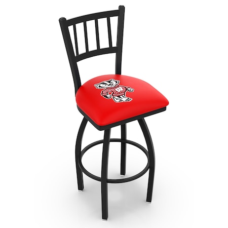 Holland Bar Stool Co 36" Blk Wrinkle Wisconsin "Badger" Swivel Bar Stool, Jailhouse Back L01836WI-Bdg