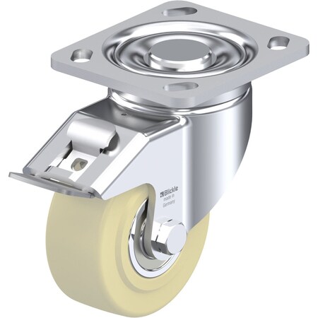 Blickle Swivel Plate Caster, Wht Nylon, 4", Brake, Caster Load Rating Range: Heavy-Duty LH-GSPO 100K-14-FI