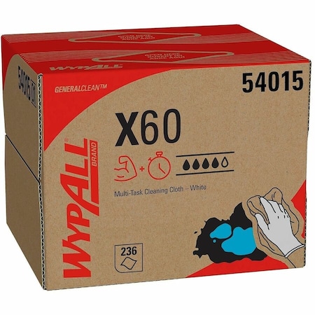 Wypall WypAll X60 Dry Wipe, 11 in x 16 3/4 in, White, Dispenser Box, 236 Sheets 54015