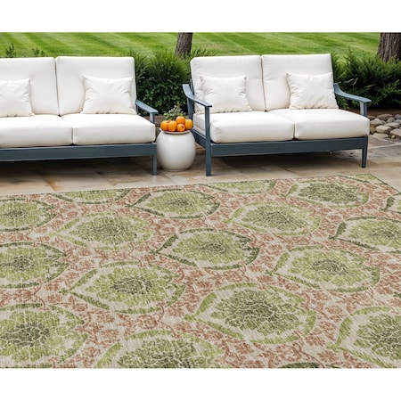 Homeroots 9' X 12' Olive Green And Fern Green Medallion Washable Indoor Outdoor Area Rug 587798