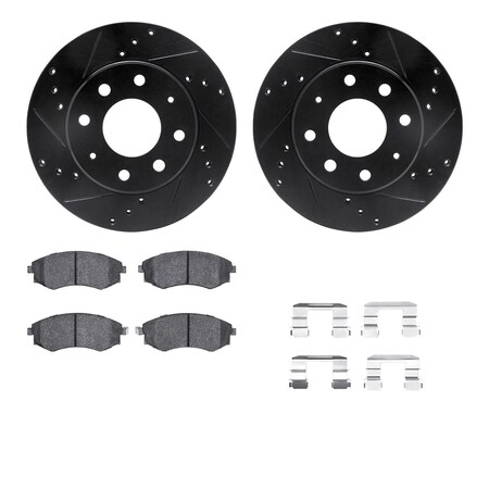 Dynamic Friction Co DFC Rotors-Drilled & Slotted-Black w/ 5000 Advanced Brake Pads Incl Hdw 8512-72037