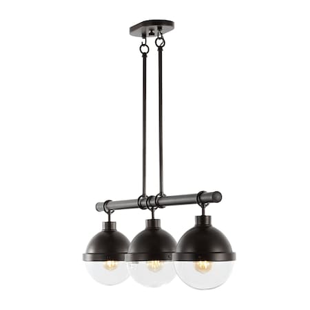 Jonathan Y Caleb 33" 3-Light Industrial Farmhouse Iron/Glass Linear LED Pendant, Oil Rubbed Bronze/Clear JYL7591A