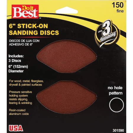 Do It Best 6'' 150 Grit Stick-On Sanding Disc, 3PK 301590
