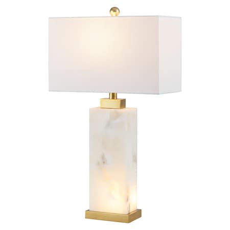 Jonathan Y Elizabeth 27.5" Contemporary Coastal Rectangular Alabaster LED Table Lamp w/Nightlight Base, White/Go JYL6201A