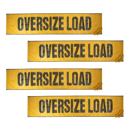 Mytee Products 84 inx18 in Oversize Load Sign Banner w/ Grommets & 44 in Ropes Refletive Webbing, 4PK WLS-M-REFx4