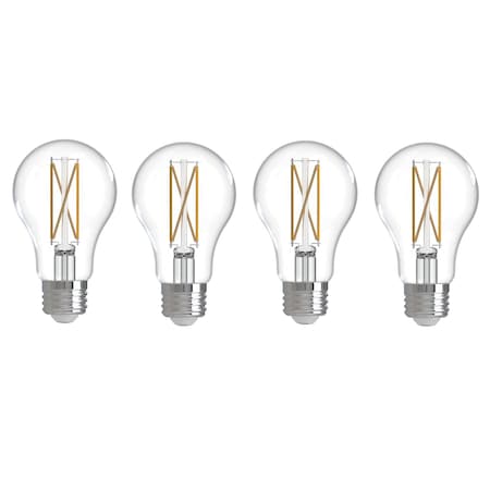 Bulbrite LED Filament, PK4, 7.6 W Dimmable A19 Light Bulb with Clear Finish and Medium Screw E26 Base, 2700K 776226
